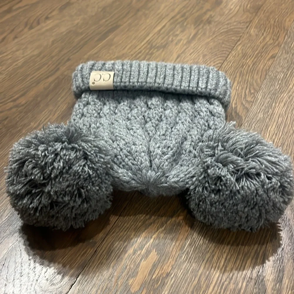 C.C Kids Double Pom Beanie Hat in Gray